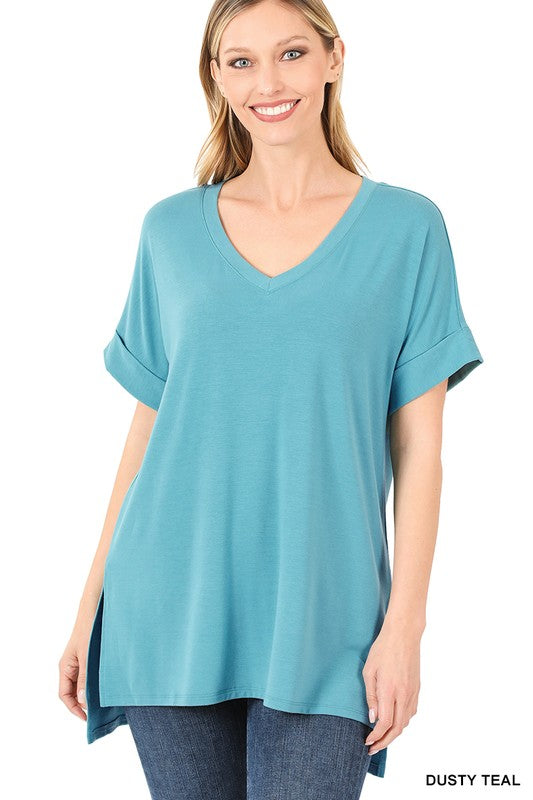 Rolled Short Sleeve Hi-Low Top - Debs on 5th
