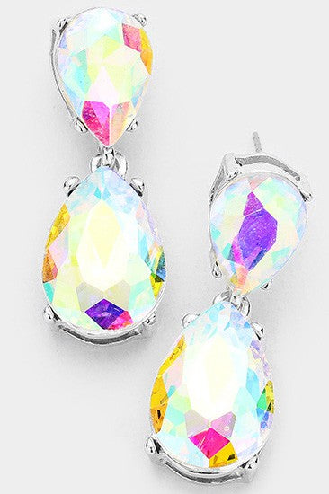 Crystal Double Teardrop Evening Earrings - Debs on 5th