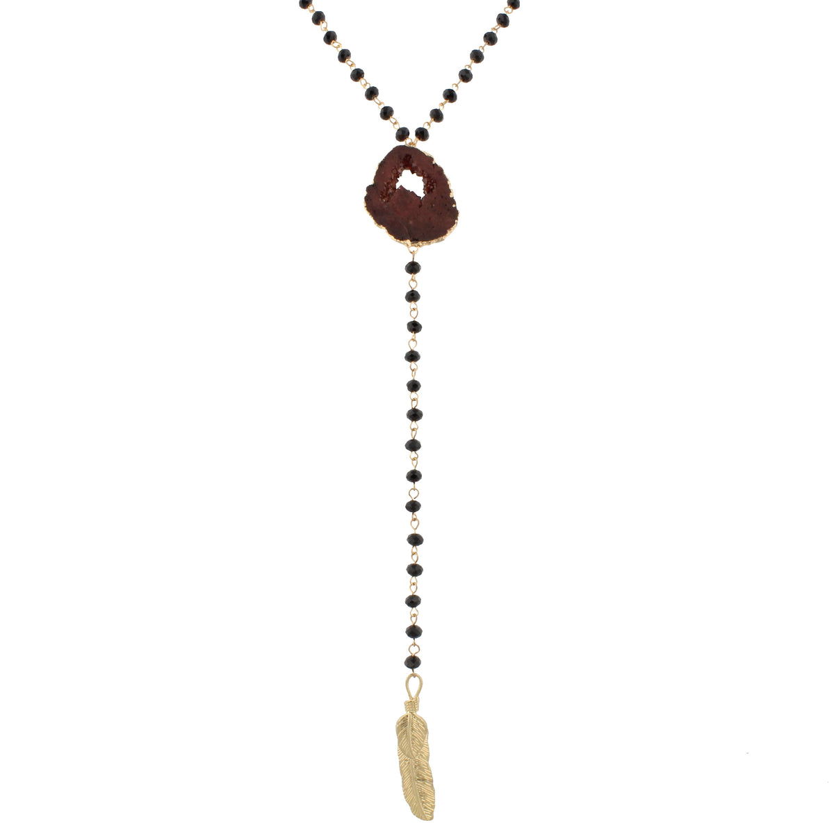 46" Hunter Green Beaded Lariat with Druzy - Debs on 5th