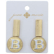 Stud Initial Set, 2-Tone Disc Initial and Gold Rectangle Earring - Debs on 5th