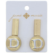 Stud Initial Set, 2-Tone Disc Initial and Gold Rectangle Earring - Debs on 5th