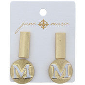 Stud Initial Set, 2-Tone Disc Initial and Gold Rectangle Earring - Debs on 5th