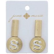 Stud Initial Set, 2-Tone Disc Initial and Gold Rectangle Earring - Debs on 5th