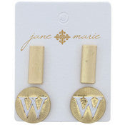 Stud Initial Set, 2-Tone Disc Initial and Gold Rectangle Earring - Debs on 5th