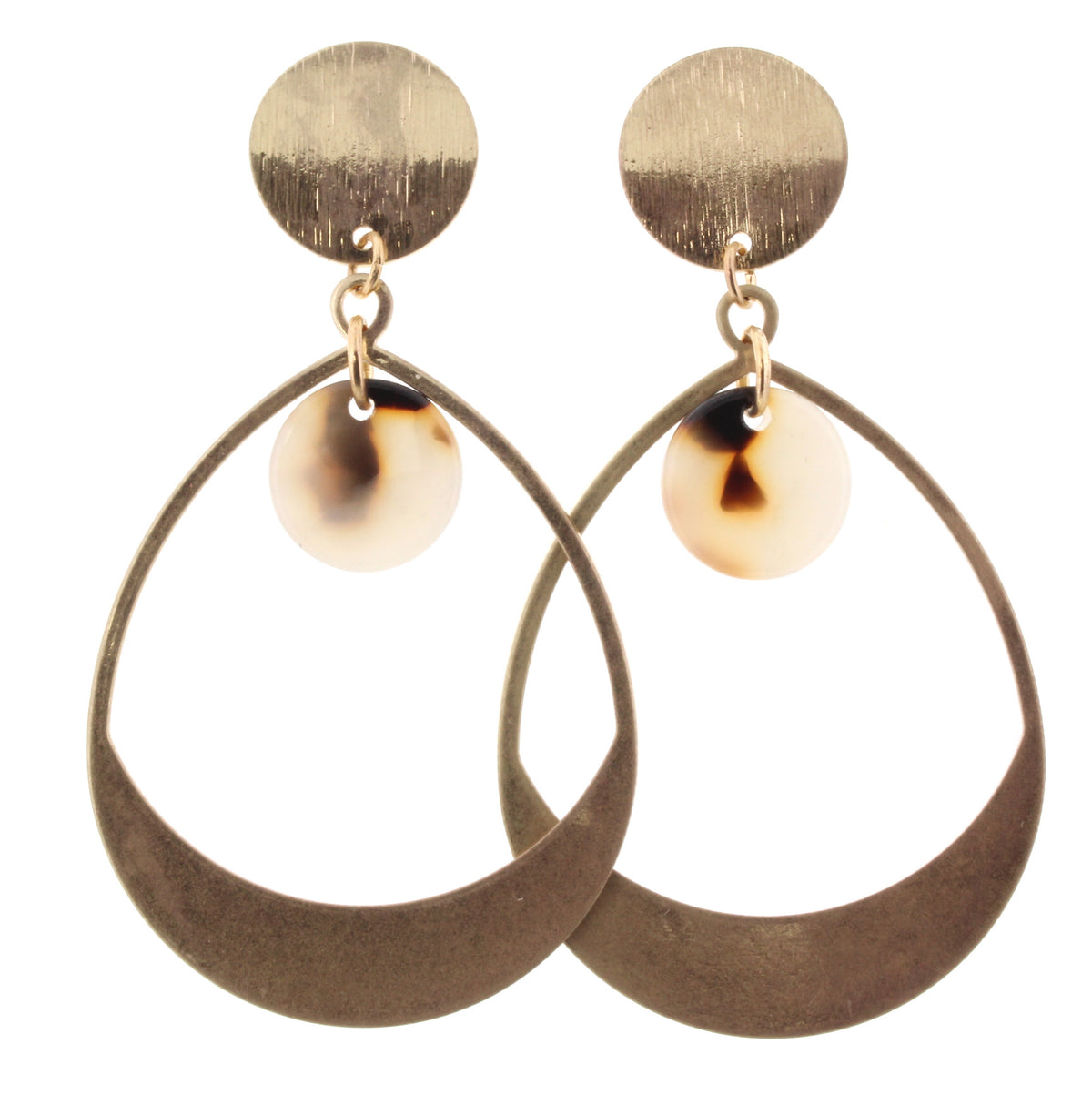 Gold Disk Post with Gold Teardrop & White Leopard Disk Inside - Debs on 5th