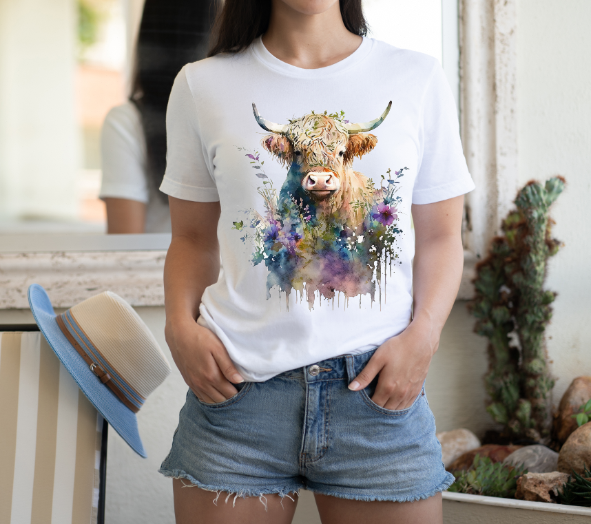 Highland Cow Flowers Graphic Tee - Debs on 5th